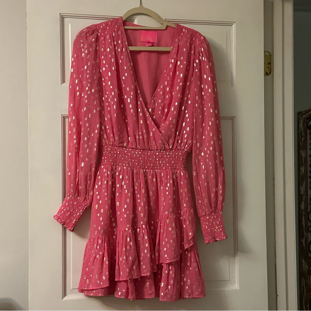 Lilly Pulitzer Pink and Gold Long Sleeve Dress